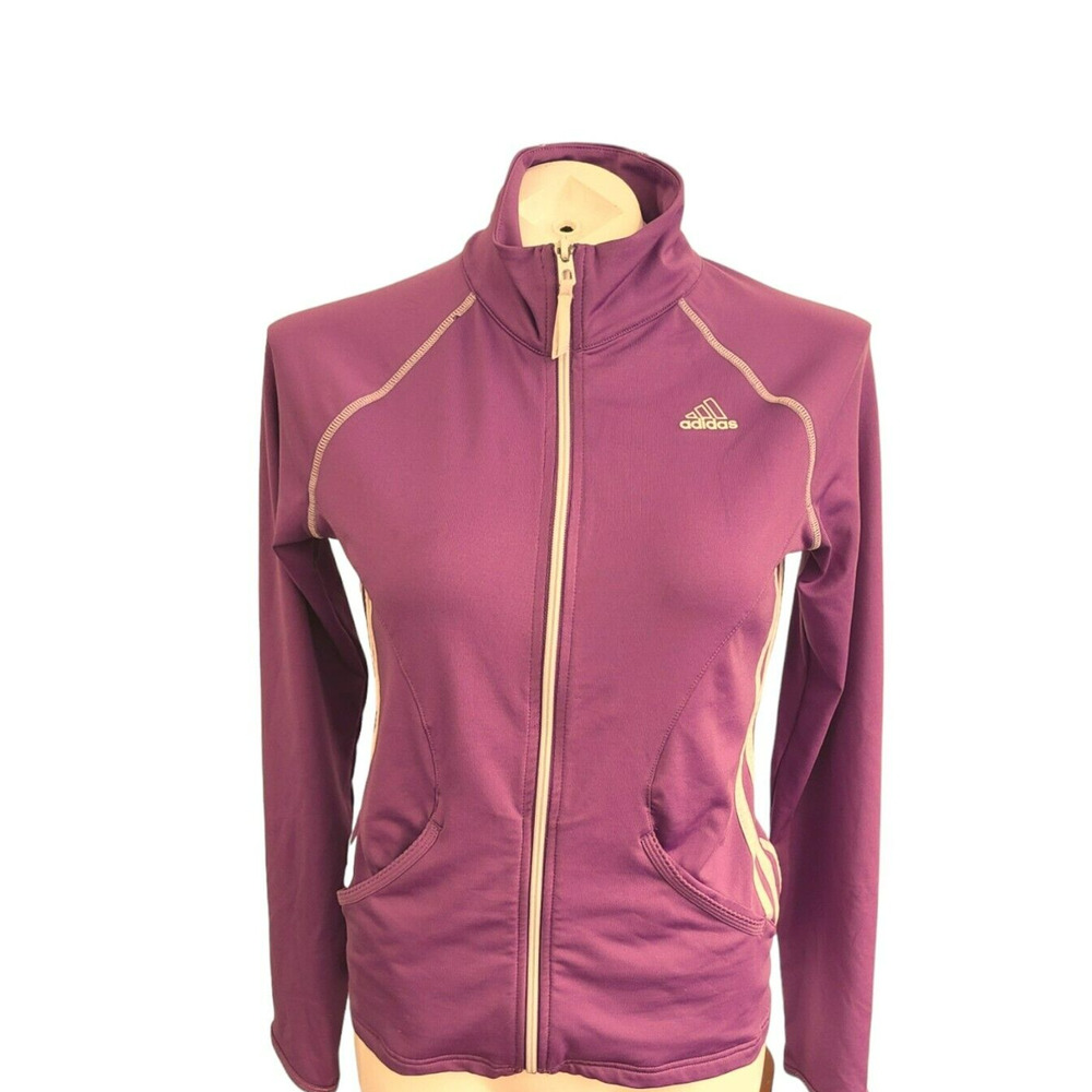 Adidas Womens Purple Full Zip Track Jacket Three Stripe Mock Neck Small